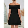 thumbnail image 6 of Women'S Off the Shoulder Mini Dress Ruffle Hem Ruched Corset Short Cocktail Party Dresses Black L, 6 of 7