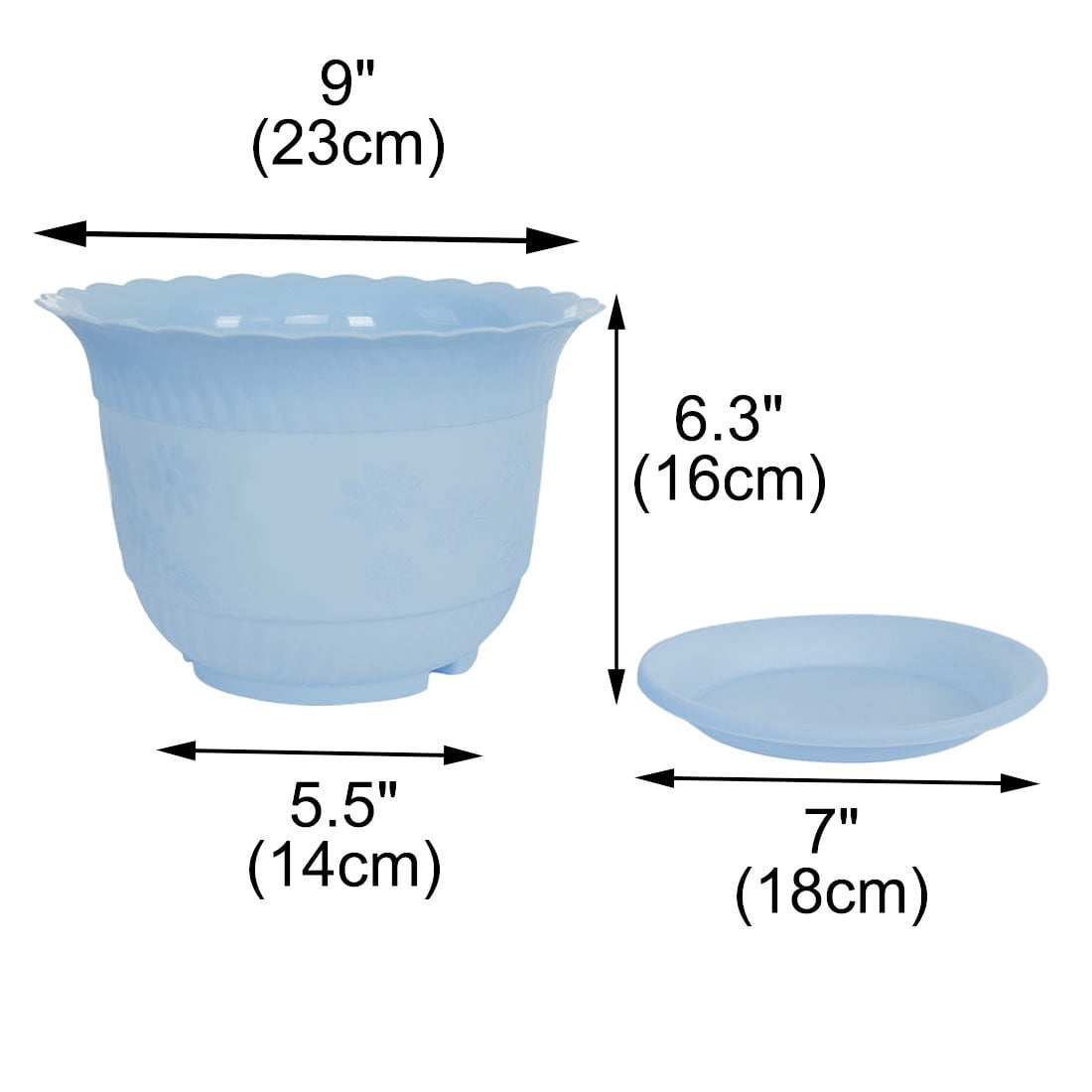 Home Office Garden Plastic Floral Pattern Cactus Aloe Plant Flower Pot Sky Blue 23cm Diameter