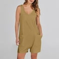 thumbnail image 2 of Feancey Casual Rompers for Women Summer Sleeveless V Neck Shorts Overalls Solid Color Loose One-Piece Jumpsuit Trendy Vacation Outfit with Pockets Spring Sale 2025 Khaki XL, 2 of 10