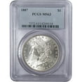 thumbnail image 1 of 1887 Morgan Dollar MS 63 PCGS Silver Uncirculated $1 Coin, 1 of 4