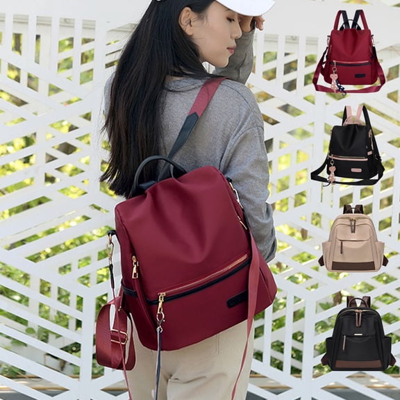 Beautynvta Backpack Purse for Women, Oxford Cloth One Shoulder Two Shoulder Travel Backpack Fashion Back Open Pocket Handbag, 11" x 5.3" x 11", Black