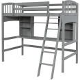 thumbnail image 5 of Tcbosik Twin Size Loft Bed with Open Shelves and Writing Desk, Wood Bed Frame with Inclined Ladder and Safety Guardrail, Easy Assembly, Gray, 5 of 9