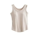 thumbnail image 2 of Elvqul Basic Tank Tops Women Cotton Sleeveless Padded Pullover Beige Plus Size Solid Juniors Round Neck Tops, 2 of 5