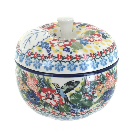 Blue Rose Polish Pottery Hummingbird Apple Baker