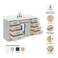 thumbnail image 3 of ARIEL Hepburn 66" Grey Bathroom Vanity, 1.5" Edge Carrara Quartz Countertop & Splash, Single Rectangular Sink, 2 Soft Closing Doors, 9 Full Extension Dovetail Drawers, Toe Kick, Matte Black, 3 of 10