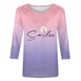 thumbnail image 4 of 3/4 Sleeve T Shirts Women Daisy Flower Print Cute Summer Tunic Tops Gradient Color Tees Casual Trendy Clothes (S, Pink 01), 4 of 5