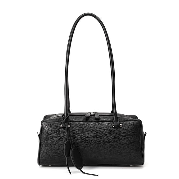 Genuine Leather Shoulder Bag, Women's Grainy Barrel Underarm Handbag Purse