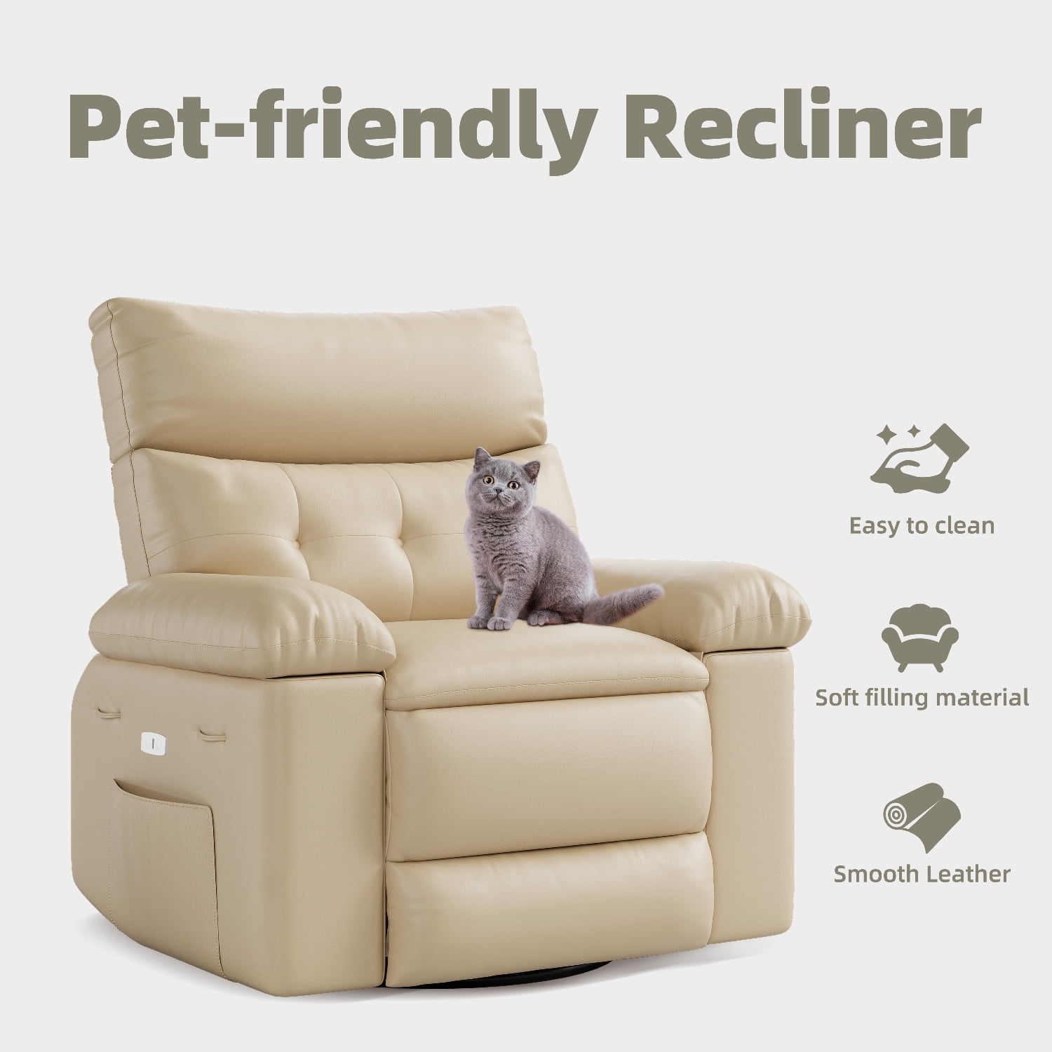 Shininglove Oversized Swivel Rocker Recliner Chair - Extra Wide PU Leather Manual Recliner with Thick Cushioning, 360° Rotation & 30° Rocking, Supports 400 lbs, for Living Room, Bedroom