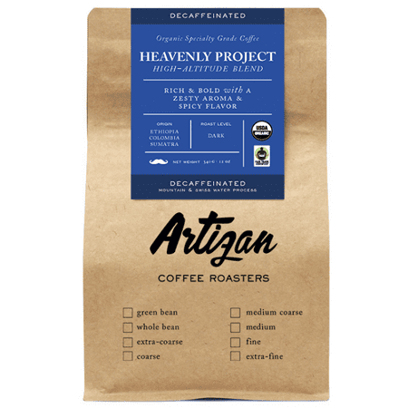 Organic High Altitude Espresso Decaf Blend - Heavenly Project High Altitude Decaf Blend - Dark Roast - USDA Certified Organic - Whole Bean - Roasted in Miami, FL (12
