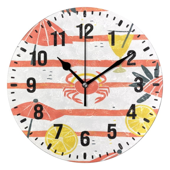 Yayeee 10" Wall Clock Battery Operated Quartz Round Silent Non-Ticking Home Decor, Striped Crab