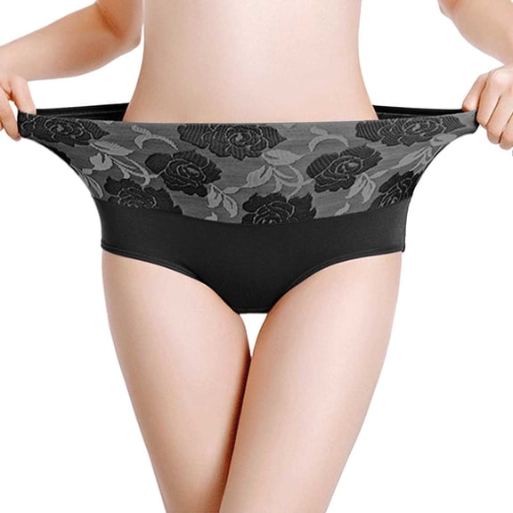Wdgfv Women's Briefs Underwear Cotton High Waist Tummy Control Panties Rose Jacquard Ladies Panty Plue Size Multipack
