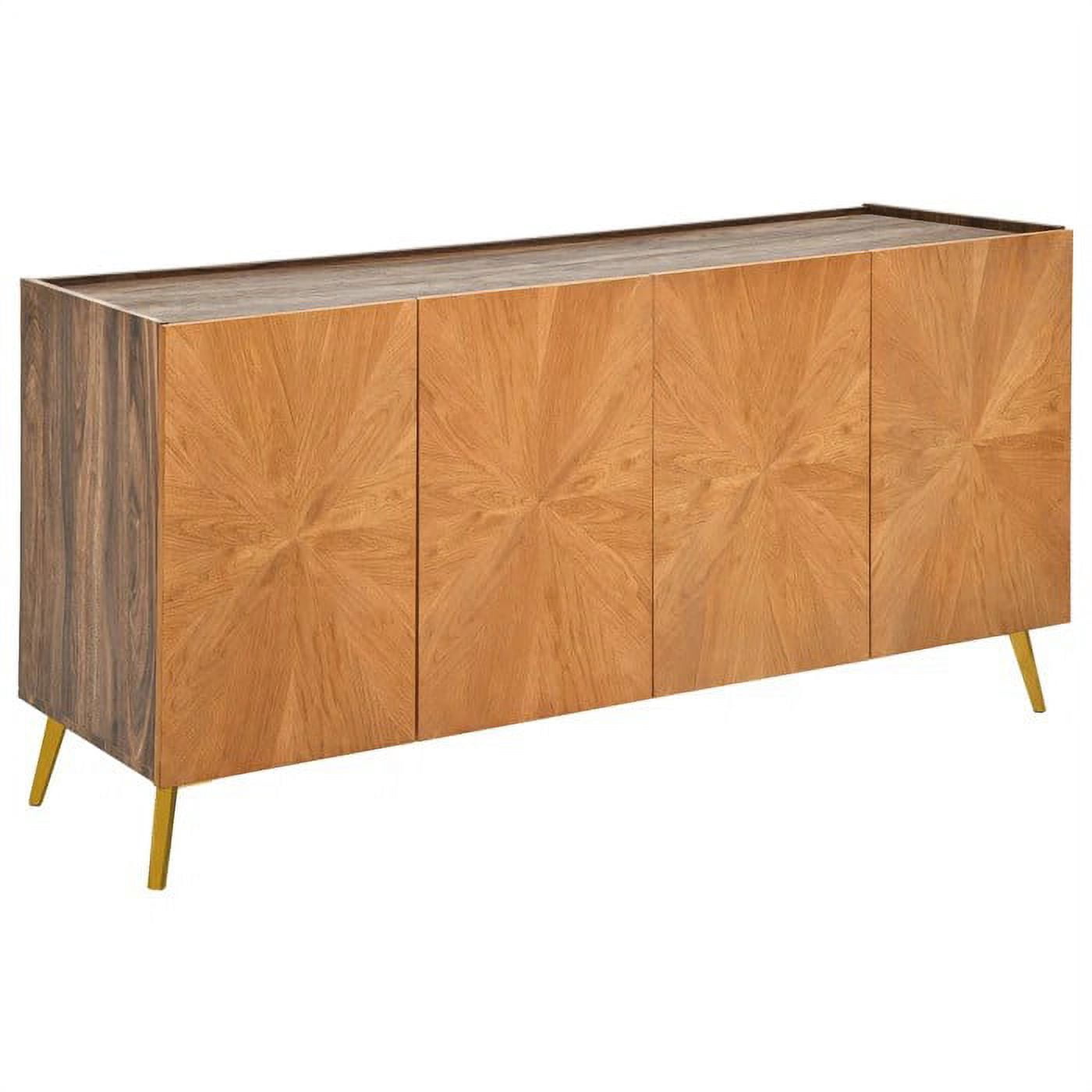 Dextrus 63'' Wood Sideboard Buffet Cabinet Console 4 Door Sunburst Warm Brown Oak