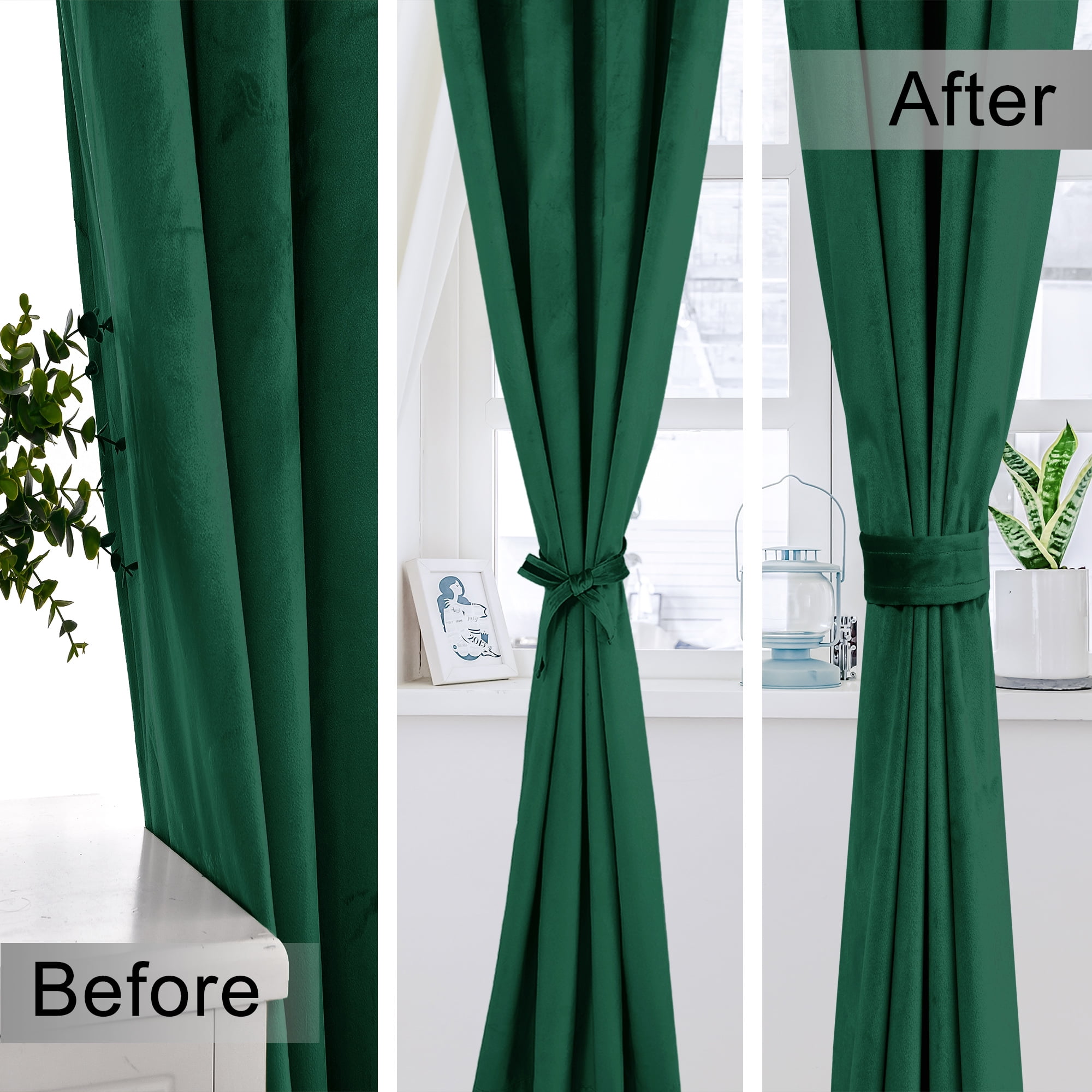 XWZO Velvet Curtains 96 Inches Long - Soft Luxury Room Darkening Privacy Window Curtain Panels for Bedroom/Theater/Living Room with Tiebacks, Grommet, W52 x L96, Emerald Green, Set of 2