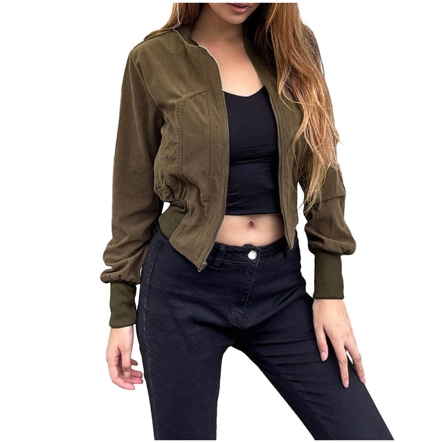 Gpaecead Veste Cargo à Taille Cintrée pour Femmes - Style Rétro Vintage Décontracté Marron