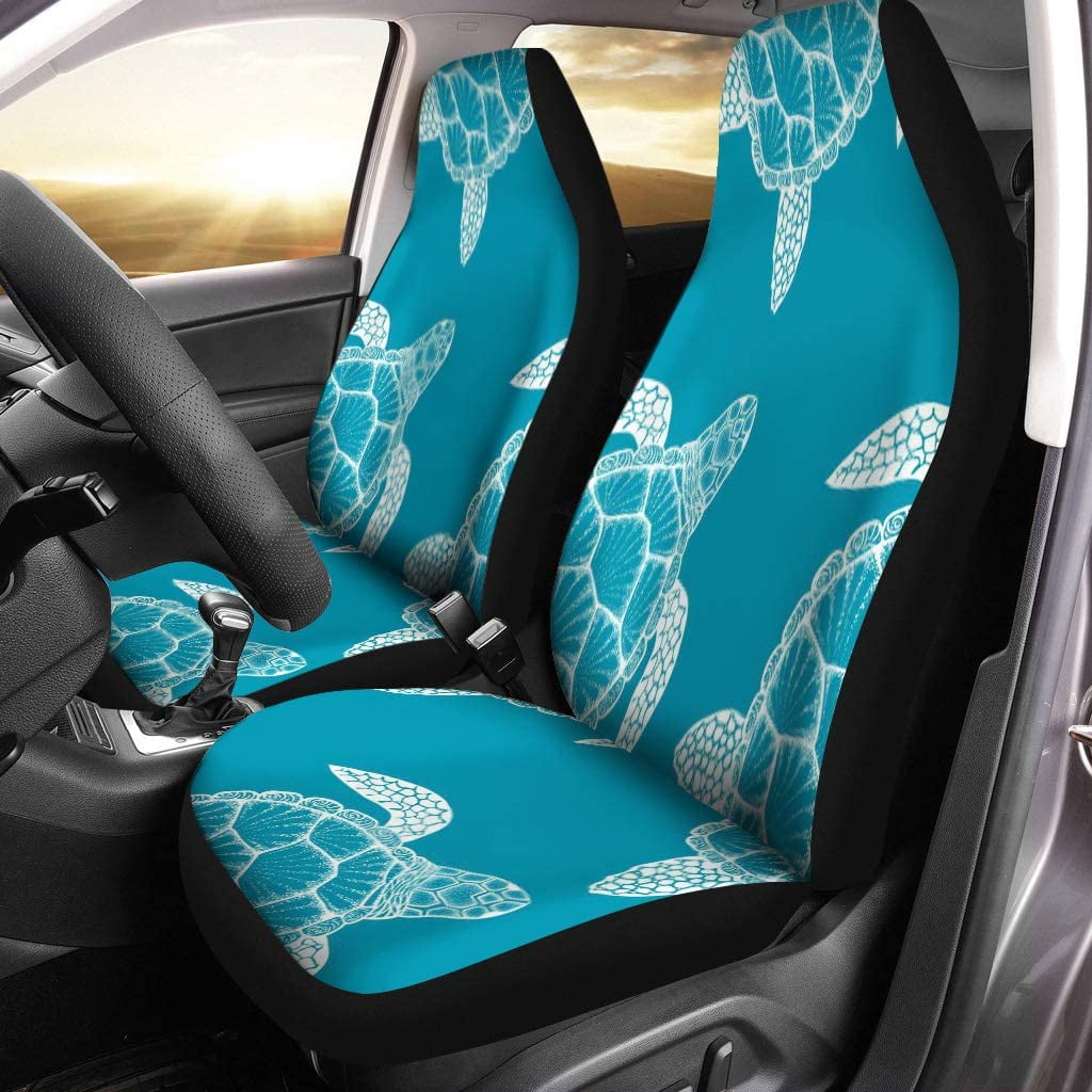 KXMDXA Set of 2 Car Seat Covers Sea Turtle in Line Top View for