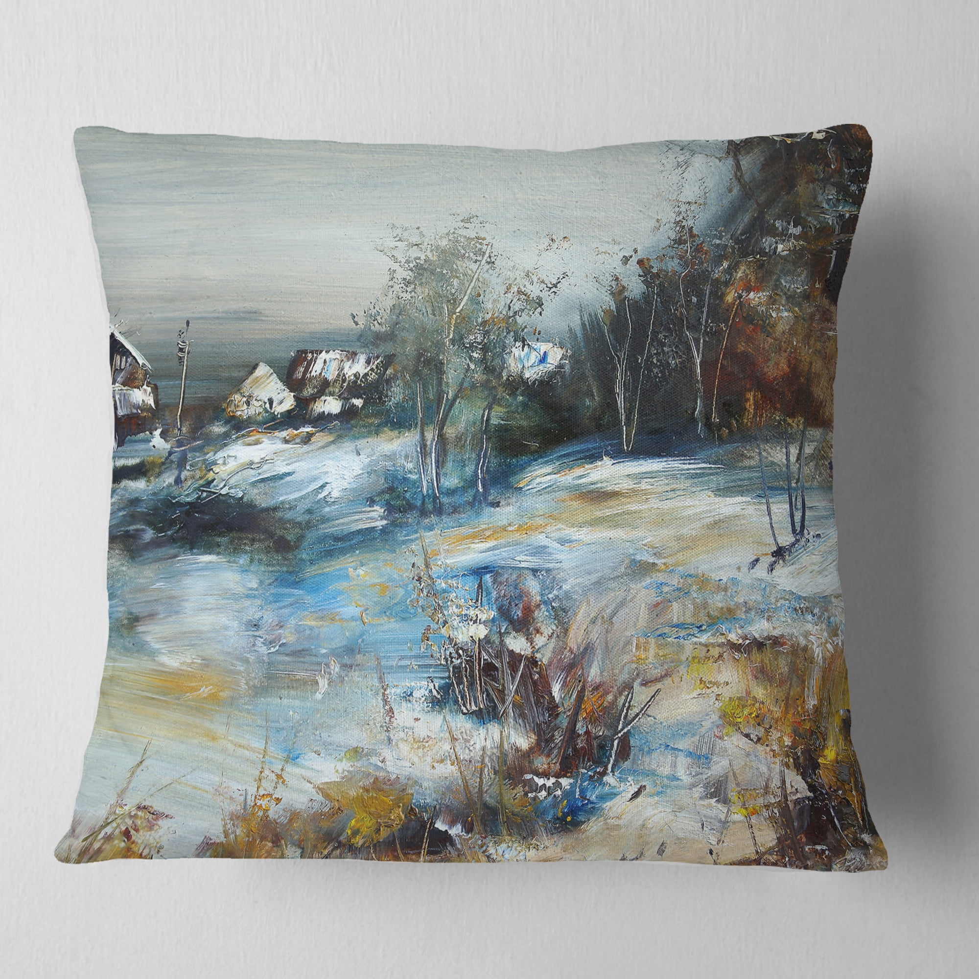 Designart Village in Winter - Landscape Printed Throw Pillow - 18x18