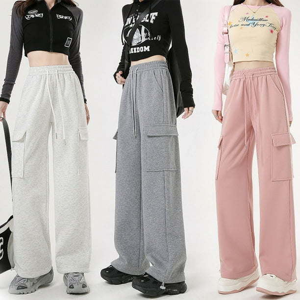 Pantalones de chándal de estilo otoño e invierno para mujer, de estilo callejero frito, de moda, con múltiples bolsillos, holgados y atados al tobillo