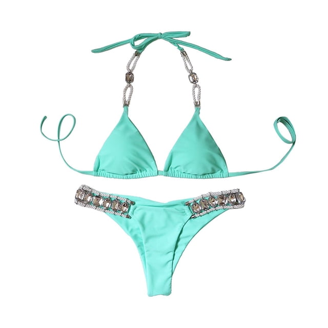 Esquirla Women's Triangle Bathing Suits Two Pieces Swimsuit Bikini Set Travel M