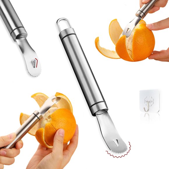 Éplucheur d'Orange en Acier Inoxydable, avec Poignée, Outil d'Épluchage d'Agrumes, Pelle Triangulaire Facile et Gadgets de Cuisine Dentelés, avec 1 Pcs Crochets, convention -
