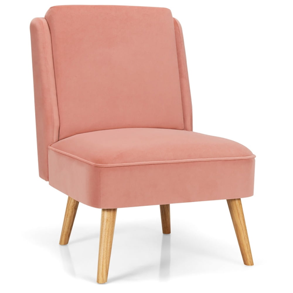 Finihen Velvet Accent Chair, Velvet Accent Armless Side Chair with Rubber Wood Legs, for Living Room, Bedroom, Pink