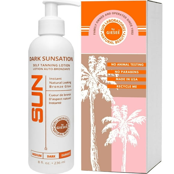 Sun Laboratories By Giesee Dark Sunsation Sunless Tanning Lotion 8 oz - Ultra Dark Self Tanner for Men and Women Long Lasting Tanning Lotion Sunless Tanner Cream for Face and Body