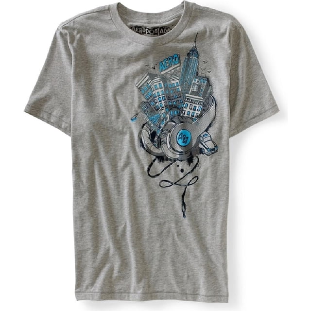 Camiseta Gráfica Aeropostale Hombre Aero Ny Auriculares Gris Mediana