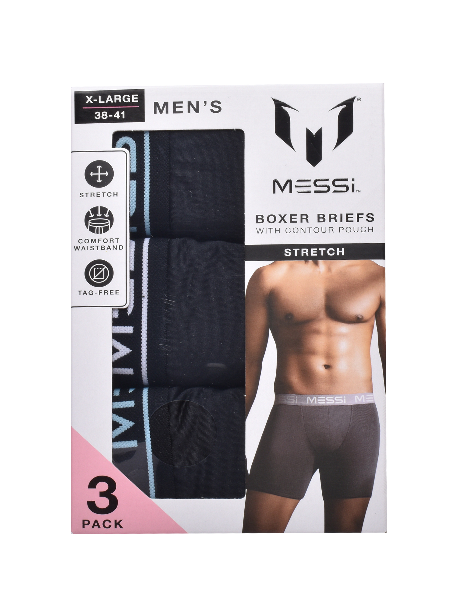 Messi Men's Stretch Boxer Brief Underwear 3-Pack, Sizes S-XL