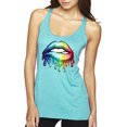 thumbnail image 1 of Wild Bobby, Colorful Neon Rainbow Biting Lips, Pop Culture, Women Tri-Blend Racerback Tank Top, Tahiti Blue, Large, 1 of 3