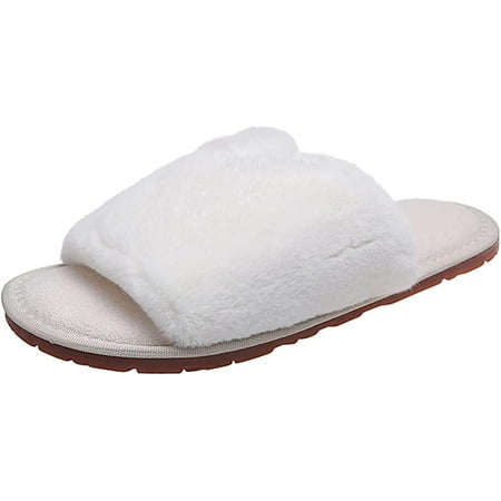 

DanceeMangoo Women s Fuzzy Open Toe House Slippers Cozy Plush Fleece Warm Shoes Indoor Outdoor Slippers