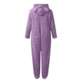 thumbnail image 5 of HOSIA Girls Fleece Zip Up Jumpsuits Kids Fuzzy Onesie Hooded Rompers Warm Sherpa Pajama Jumpsuits Zip Up Winter Thick Plush Sleep Nightwear Rompers Cute Winter Warm Clothes with Pockets Purple 140, 5 of 6