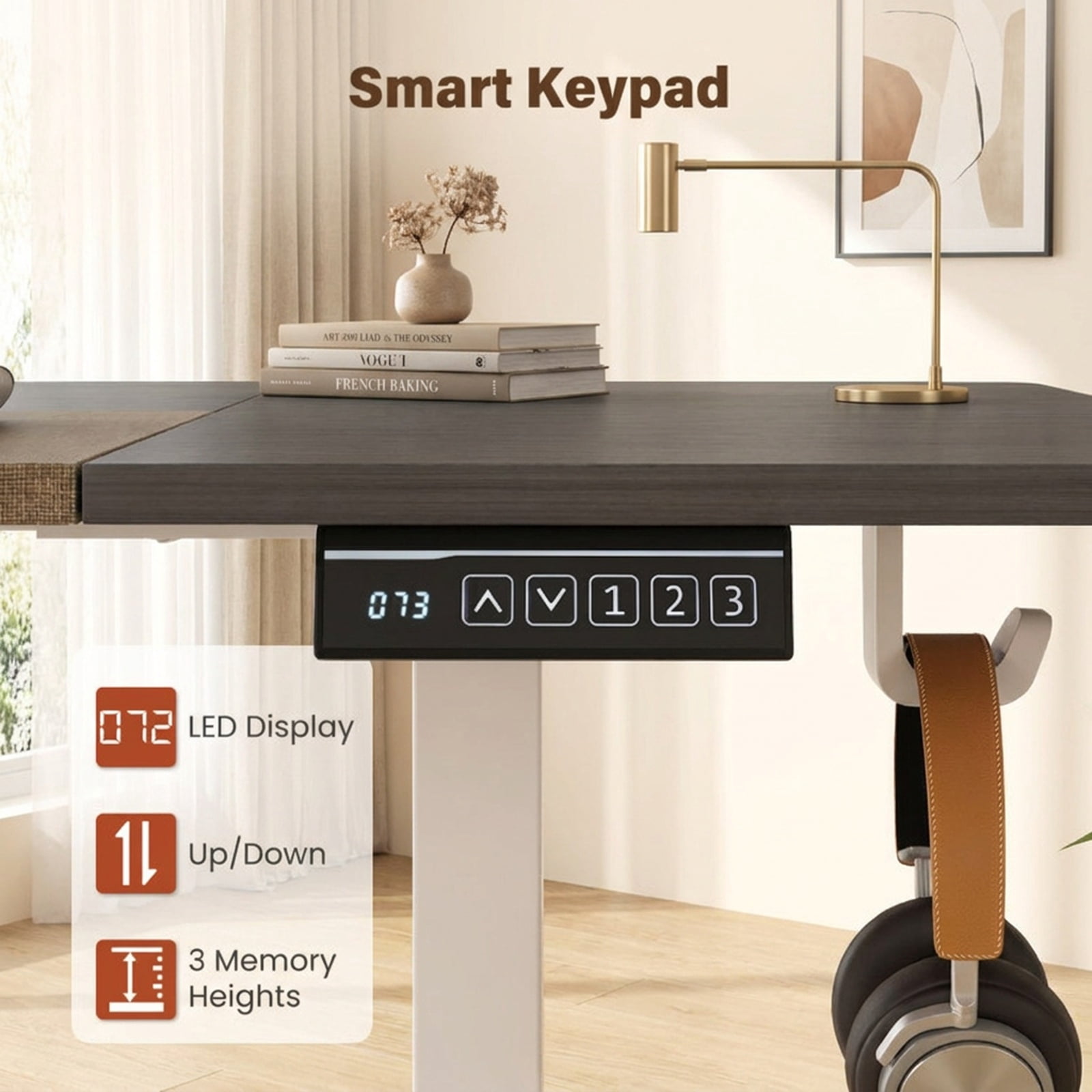 Furnibear 63 x 24 Inch Height Adjustable Sit Stand Computer Desk with 3 Memory Presets for Home Office Study Computer Writing Workstation, Grey