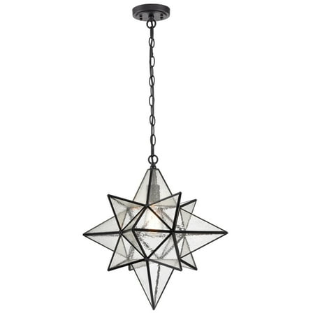Moravian Star Pendant Lights Industrial Black Seeded Glass Shade Hanging Light