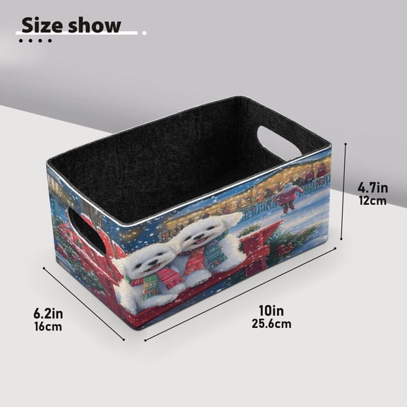 BZSMCE Shelf Baskets Two Dogs in Winter Scene Pattern Storage Cube Bins 10.1*6.3*4.7in Set of 2