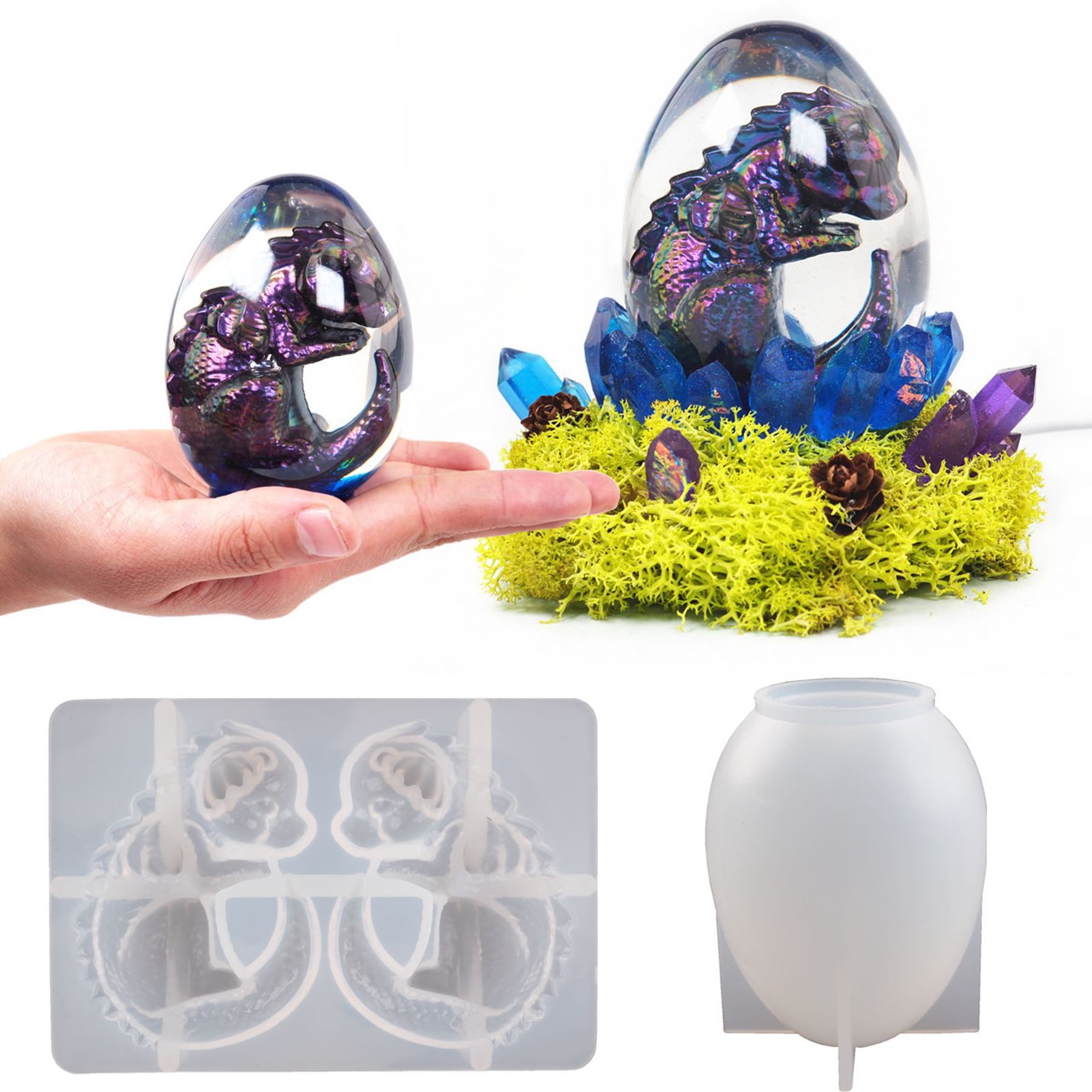 D-GROEE 1 Set Dragon Egg Silicone Mold, Dragon Egg Mold for Resin Casting with Lamp Base, 3D Dragon Egg Silicone Mold Set for DIY Resin Epoxy Casting Craft, Polymer Clay, Home Decoration, Gift