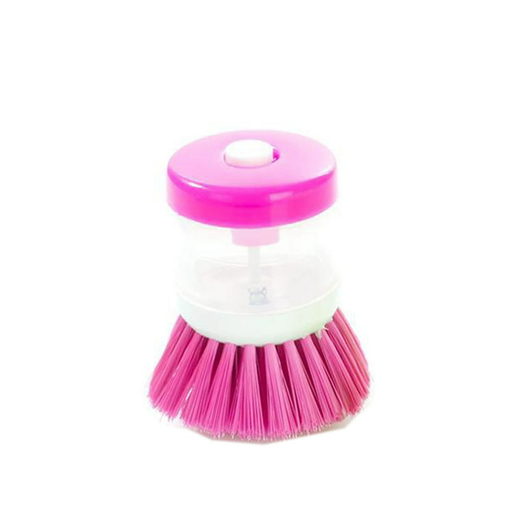 1pc Pink Liquid Soap Dispensing Scrub Brush For Non-stick Cookware