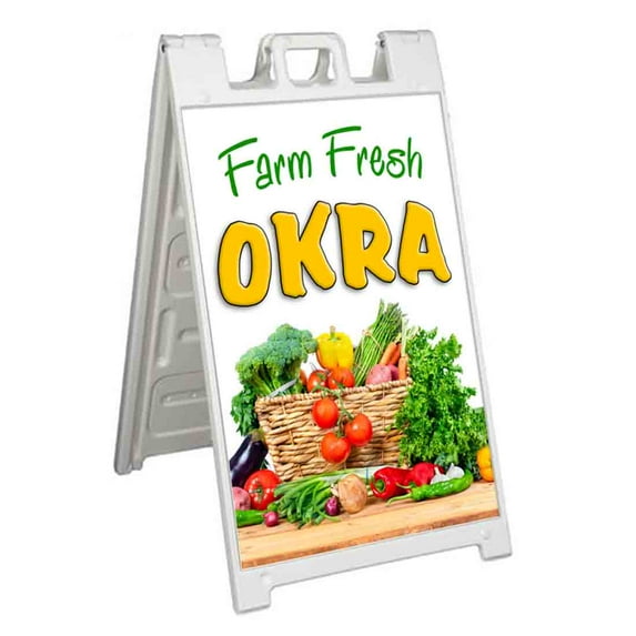 Farm Fresh Okra (24" X 36") Standard A-Frame Signicade, Includes Decal Applied To Stand