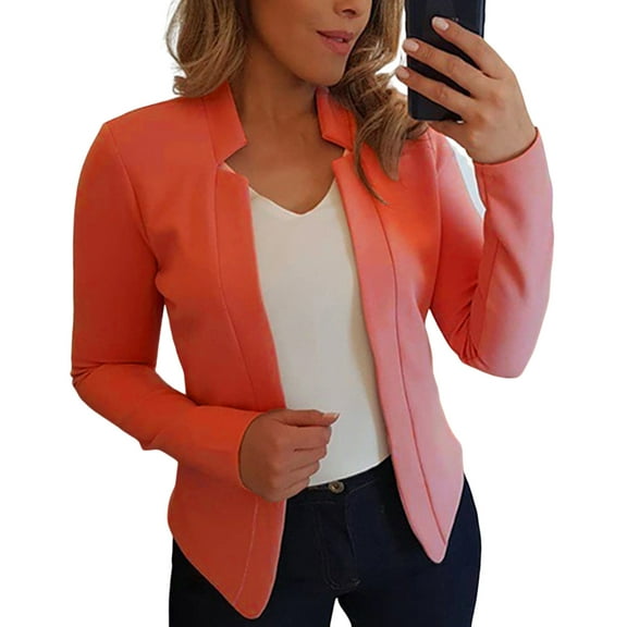 Women Blazer Open Stitch Cardigan Solid Color Slim Fit Long Sleeves Warm Business Outwear Plus Size Spring Coat Female Clothes