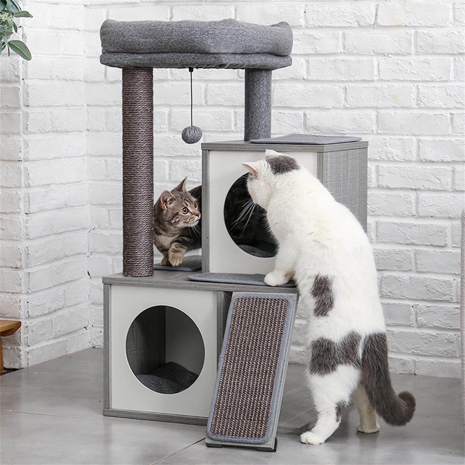 Pefilos 35 Inches Cat Tree Wooden Cat Tower Featuring 2 Super Large Condo, Fully Scratching Posts, and Removable Soft Perches Cat Tree Houses for Indoor Cats and Kittens, Gray Pefilos 35 Inches Cat Tree Wooden Cat Tower Featuring 2 Super Large Condo, Fully Scratching Posts, and Removable Soft Perches Cat Tree Houses for Indoor Cats and Kittens, Gray