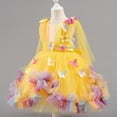 thumbnail image 4 of Girls Long Sleeve Dress Pageant Princess Tulle Dress for Kid Tiered Birthday Party Wedding Bridesmaid Flower Girl Dresses Yellow 1-2 Years, 4 of 5