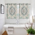 thumbnail image 3 of Beige Teal Boho Kitchen Curtains Short 54 Inch Length, Medieval Vintage Ethnic Floral Abstract Grommet Top Bedroom Living Room Curtains, Light Filtering Cafe Curtain Drapes 2 Panels Set 84''x54'', 3 of 9