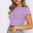 thumbnail image 4 of LoyisVidion Cropped Ribbed Tank Top with Elastic Hem - Women Crop Cute Trendy Basic Tight Rounk Neck Crop Blouse Short Sleeve Crop TopS, 4 of 9