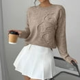thumbnail image 2 of Women's 3D Floral Sweater Crewneck Drop Shoulder Elegant Pullover (Khaki, M), 2 of 5