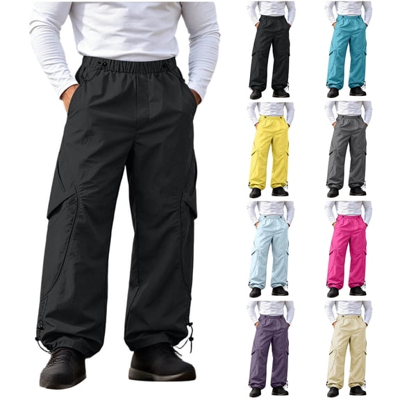 YABCSAZ Mens Casual Cargo Hiking Pants Lightweight Breathable Quick Dry Elastic Waist Stretch Trousers Outdoor Waterproof Camping Fishing Running Athletic Active Pants Trousers with Pockets