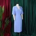 thumbnail image 4 of AURA Womens Summer 2025 V Neck Short Sleeve Pleated Midi Dress High Waist Solid Color Elegant, 4 of 9