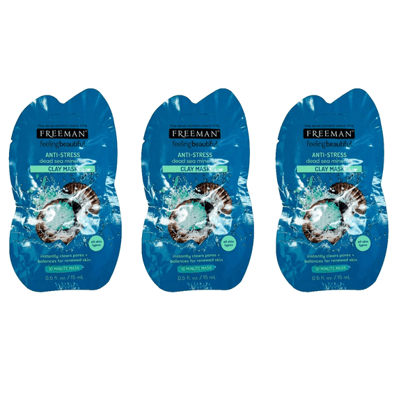 Freeman Anti-Stress Dead Sea Minerals Clay Mask Dead Sea Minerals 15ml Pack of 3