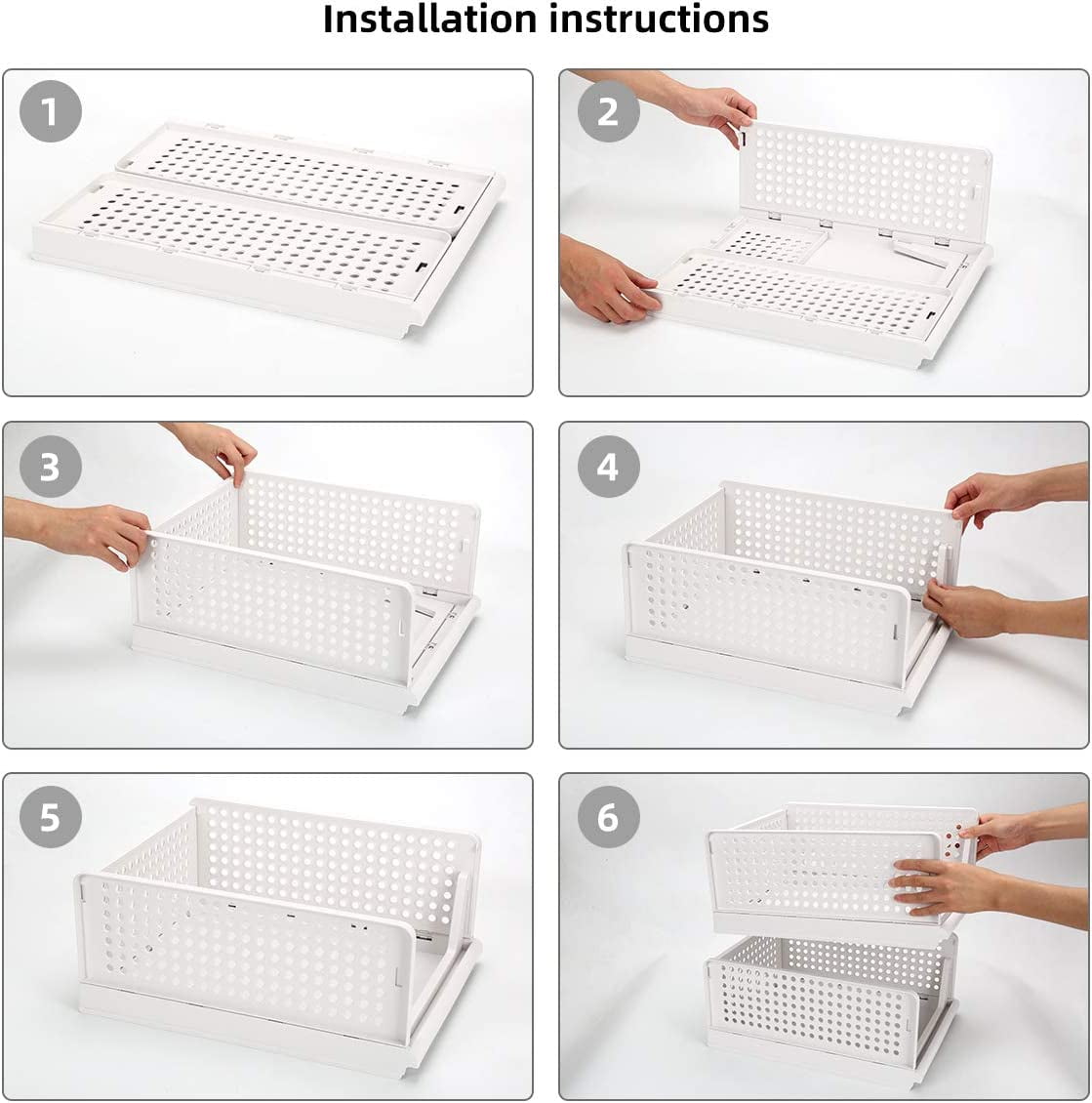 Triani 2Pack Stackable Plastic Storage Basket Drawer Shelf Storage Container Large Size Folding Organizers Storage Basket  for Bathroom Office Dorm