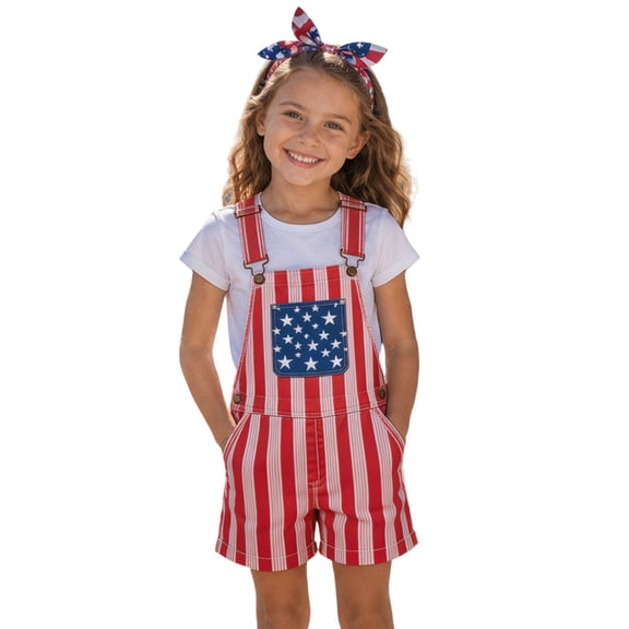 American Flag Overalls Kids Shorts Patriotic Bib Coveralls Loose Fit Festival Jumpsuit Casual Summer Outfit Fourth of July Clothes for Boys Girls