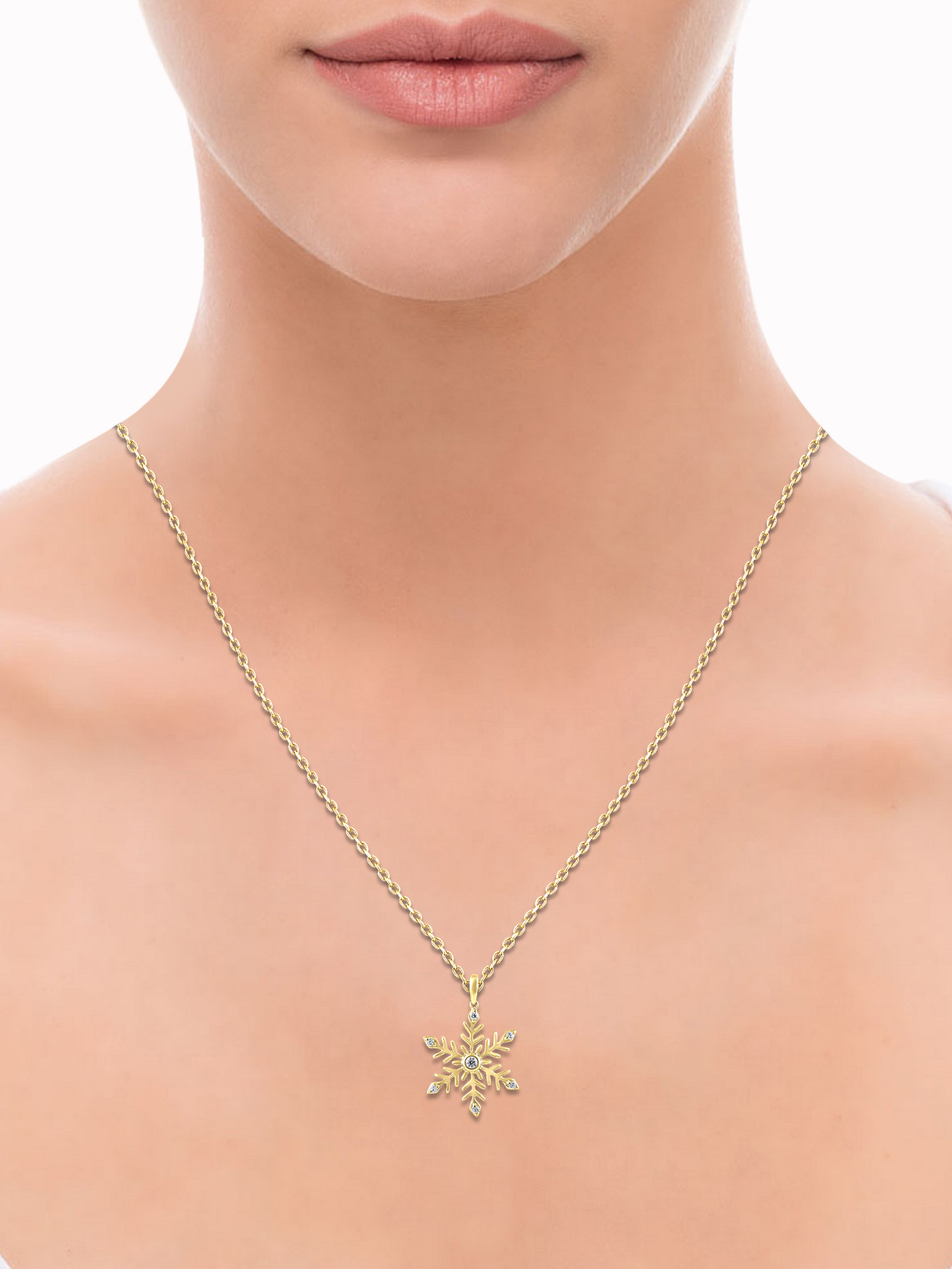 1/10 Carat T.W. Lab Grown Diamond Snowflake Pendant in 10k White Gold, Length 18"
