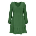 thumbnail image 4 of Puyaiuu Women's V-Neck Brushed Knit Dress, Long Sleeve Ribbed Stripe Detail, Cozy Bodycon Style for Fall Winter Gift, 4 of 7