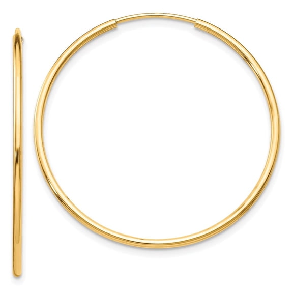 Diamond2Deal 10K Yellow Gold Polished Endless Tube Hoop Earrings for Women (L- 1.36 inch, W- 1.36 inch)